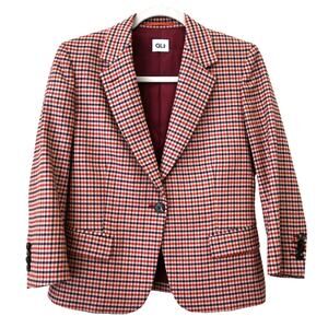 QL2 Quelledue Beata Plaid Check Scarlet Schoolboy Wool Blazer Size 42 Approx 6